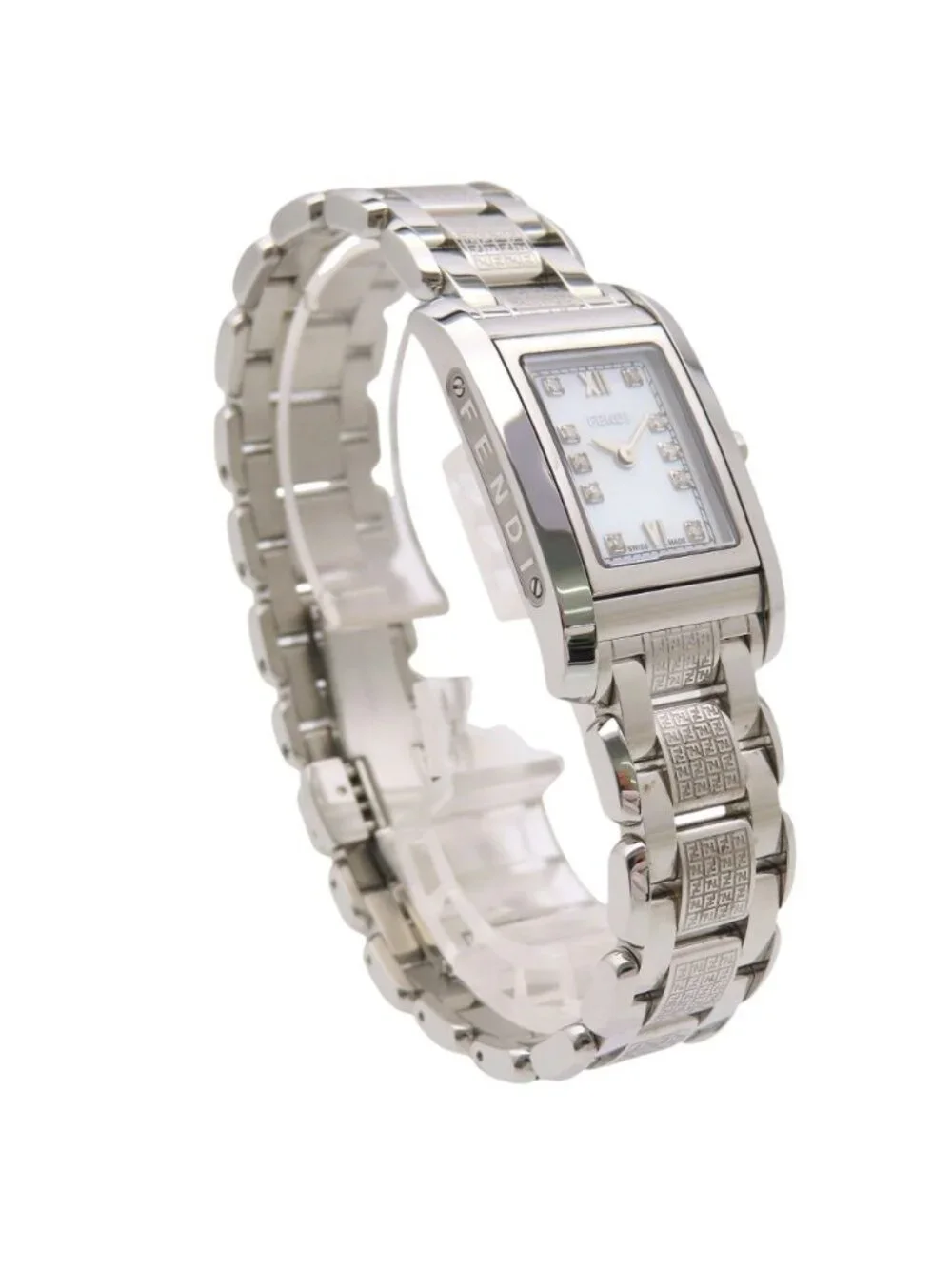 Fendi Classico Diamond Quartz Watch SS White Shell